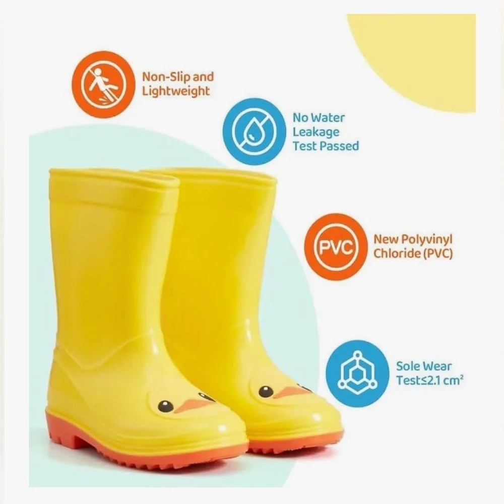 Kids Rain Boots, Yellow Duck, Boys Girls Waterproof Toddler fshoe 6-7 toddler